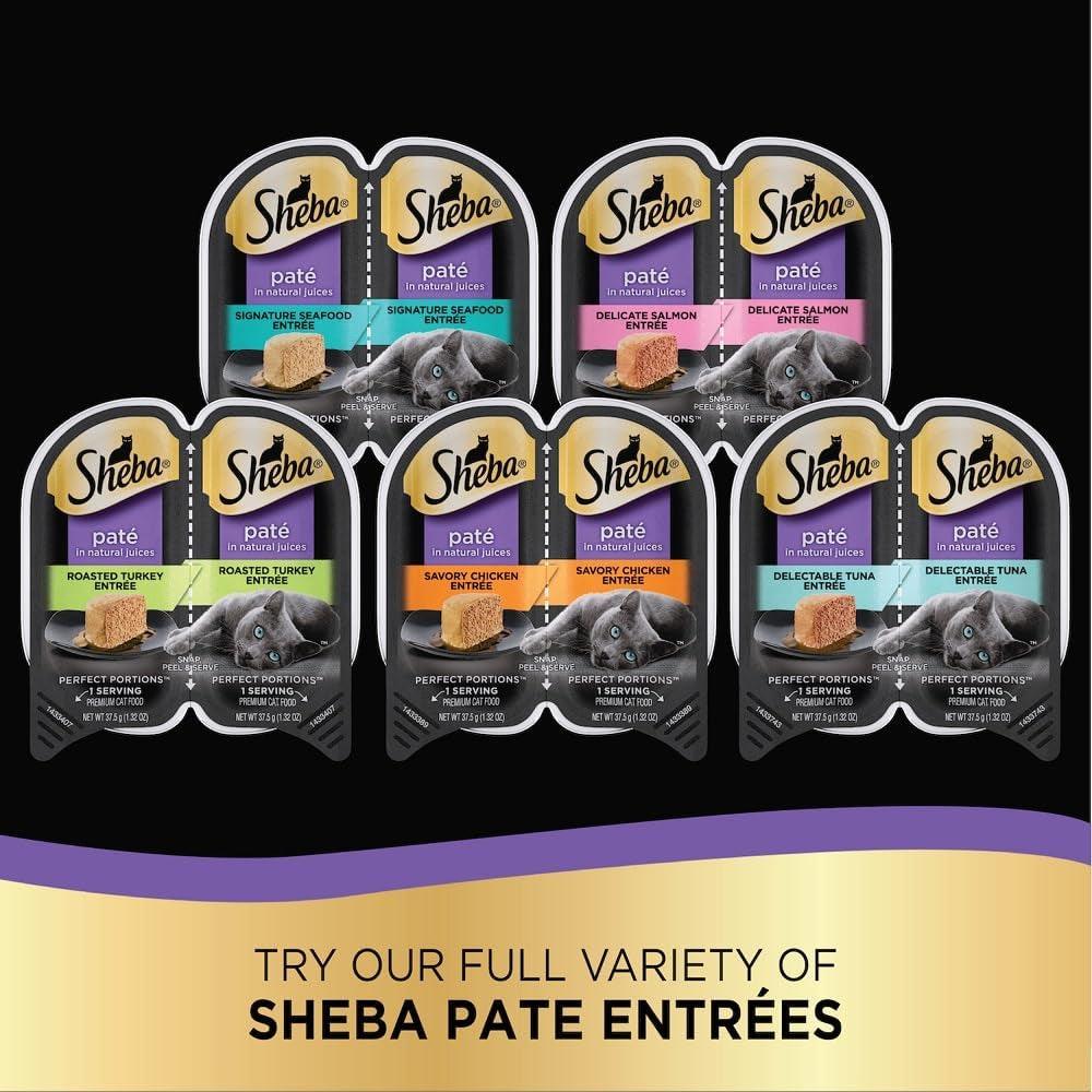 SHEBA PERFECT PORTIONS Paté Adult Wet Cat Food Trays (24 Count, 48 Servings), Signature Seafood Entrée, Easy Peel Twin-Pack Trays